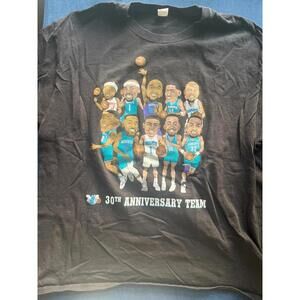 Charlotte Hornets 30th Anniversary Team Cartoon Mens Black T-Shirt